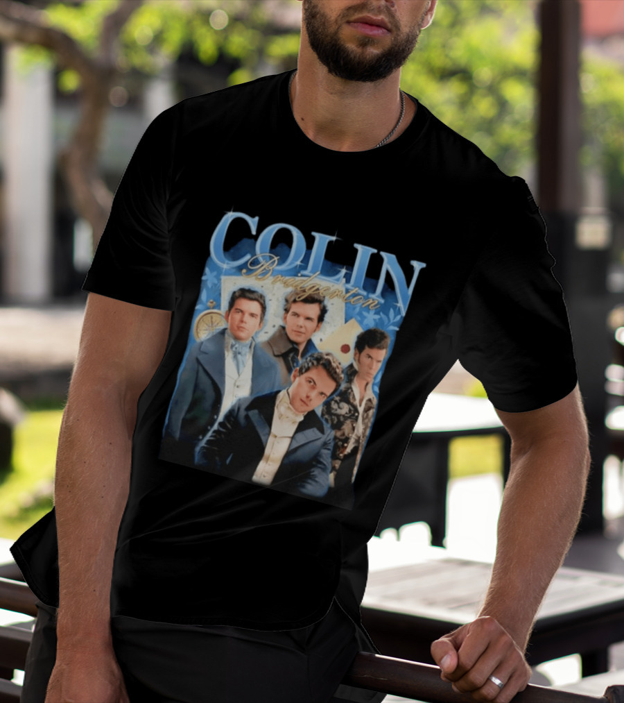 Colin Bridgerton Regency Style Fashion Characters On Blue T-Shirt