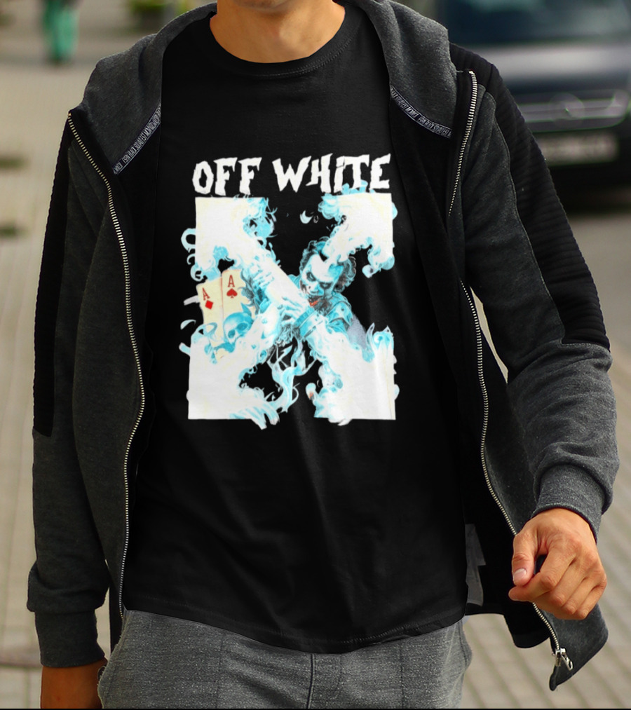 OFF WHITE Joker Blue Flame Ace Cards T-Shirt