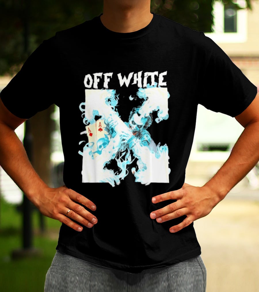 OFF WHITE Joker Blue Flame Ace Cards T-Shirt