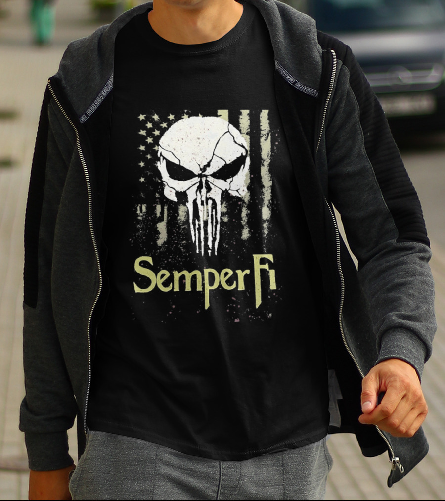 USA Flag Skull Semper Fi T-Shirt