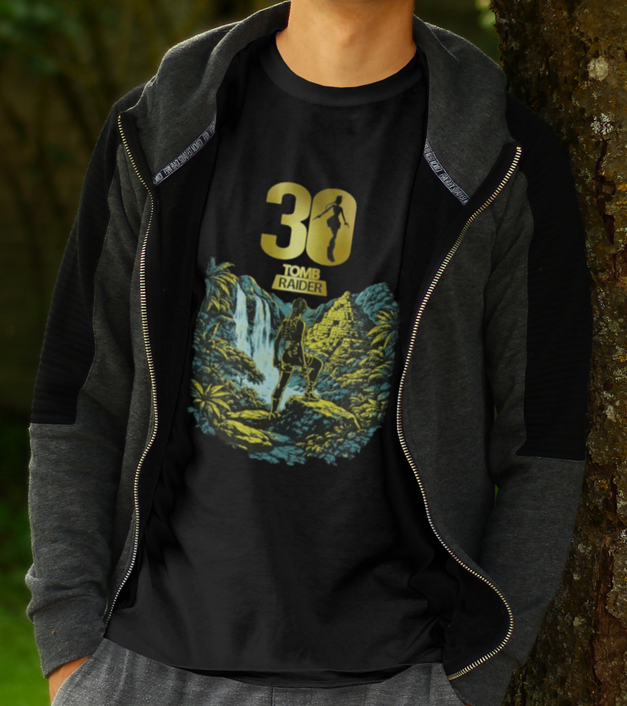 Lara Croft Tomb Raider 30th Anniversary Celebration With Iconic Jungle Adventure Scene T-Shirt