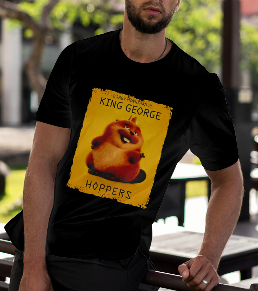 Bobby Moynihan Is King George Hoppers Smiling Cartoon Character With Crown On Orange T-Shirt