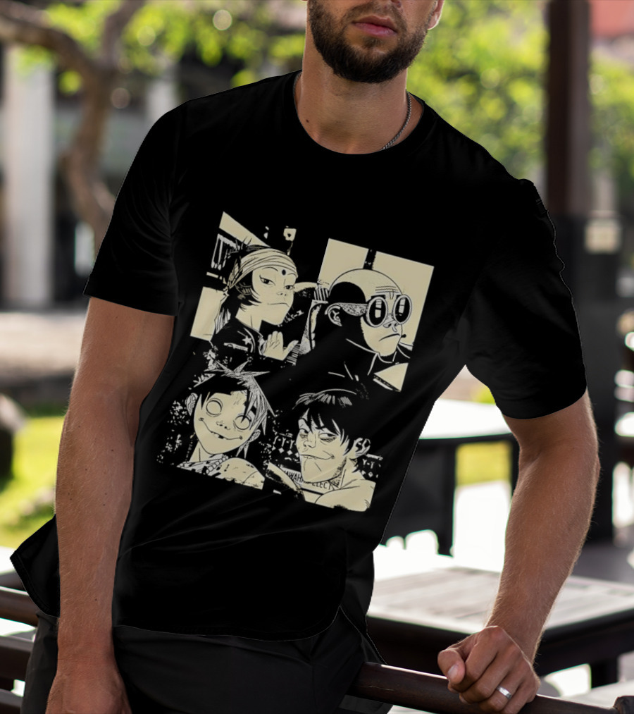 Gorillaz Band Members Cartoon Faces T-Shirt