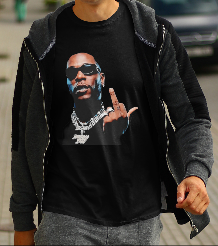 Burna Boy Middle Finger Gesture Bold Jewelry And Sunglasses Look T-Shirt