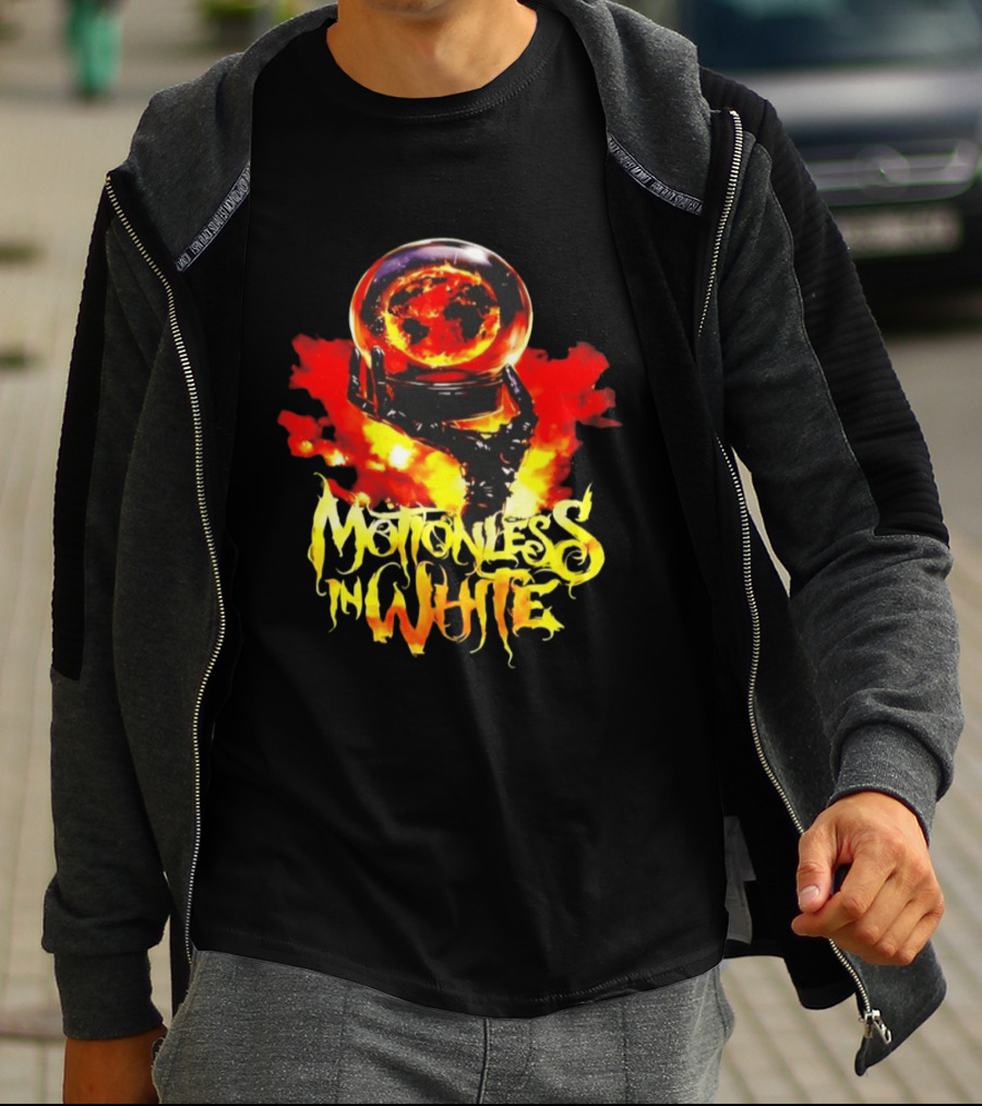 Motionless In White Scoring The End Of The World Gothic Crystal Ball Fiery Hand T-Shirt
