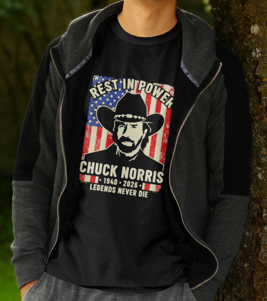 Rest In Power Chuck Norris Legends Never Die 1940 2026 Patriotic Western Cowboy T-Shirt