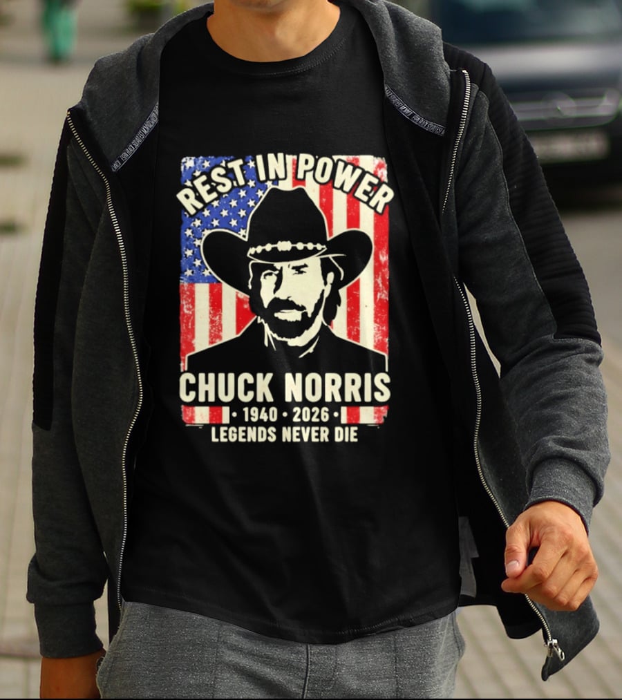 Rest In Power Chuck Norris Legends Never Die 1940 2026 Patriotic Western Cowboy T-Shirt