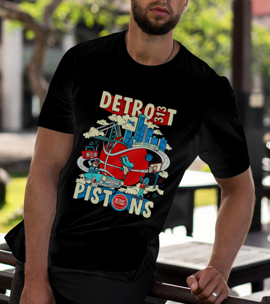 Detroit Pistons 313 Motor City Skyline Basketball 2026 T-Shirt