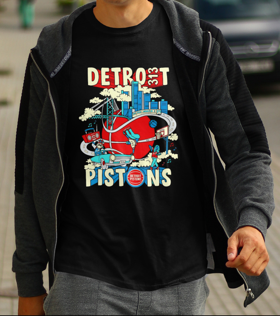Detroit Pistons 313 Motor City Skyline Basketball 2026 T-Shirt