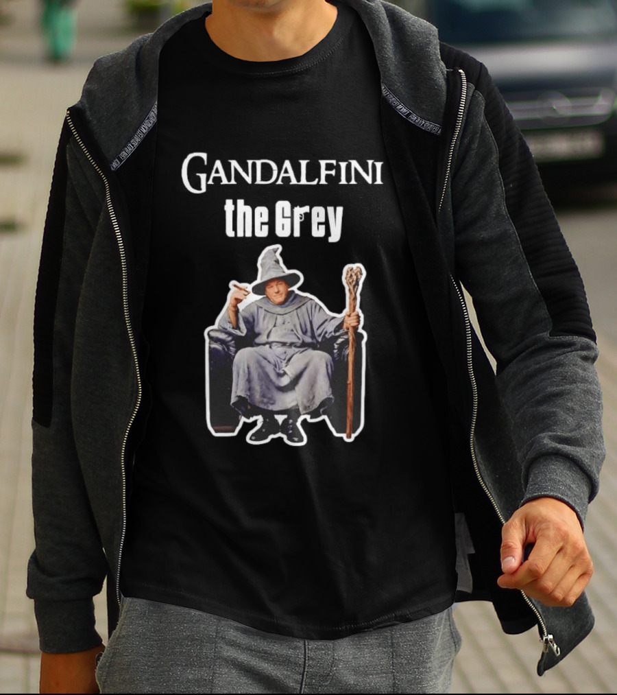 Gandolfini The Grey Wizard Holding Staff T-Shirt