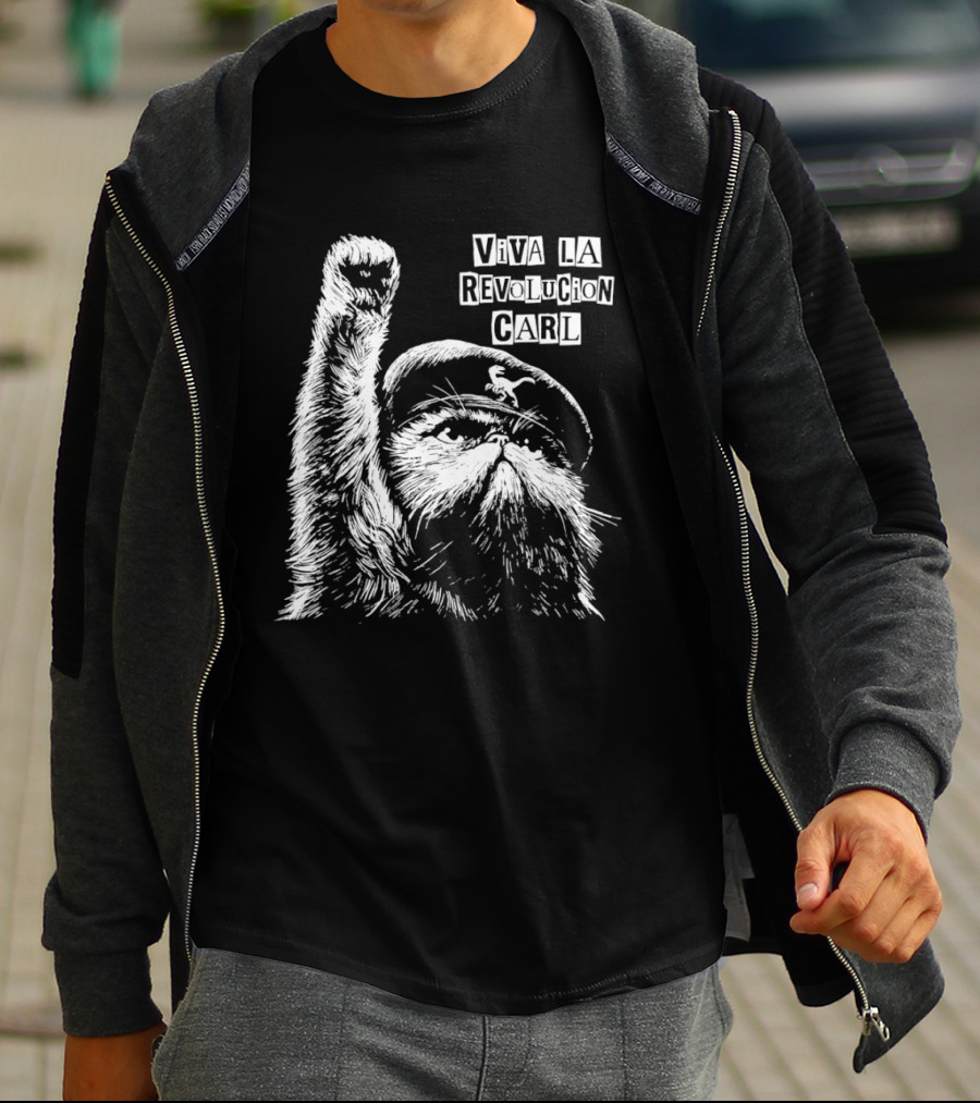 Viva La Revolucion Carl Persian Cat In Beret Raising Fist T-Shirt