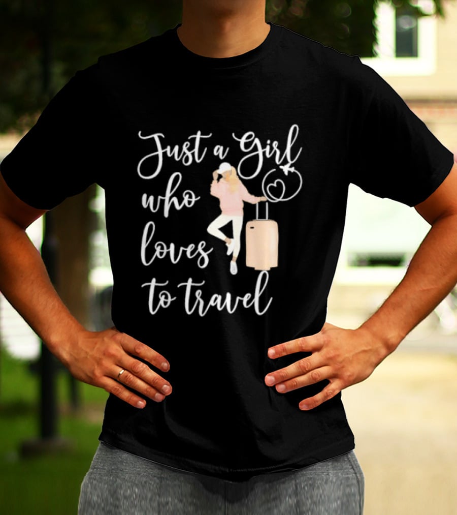 Just A Girl Who Loves To Travel With Pink Luggage And Heart T-Shirt