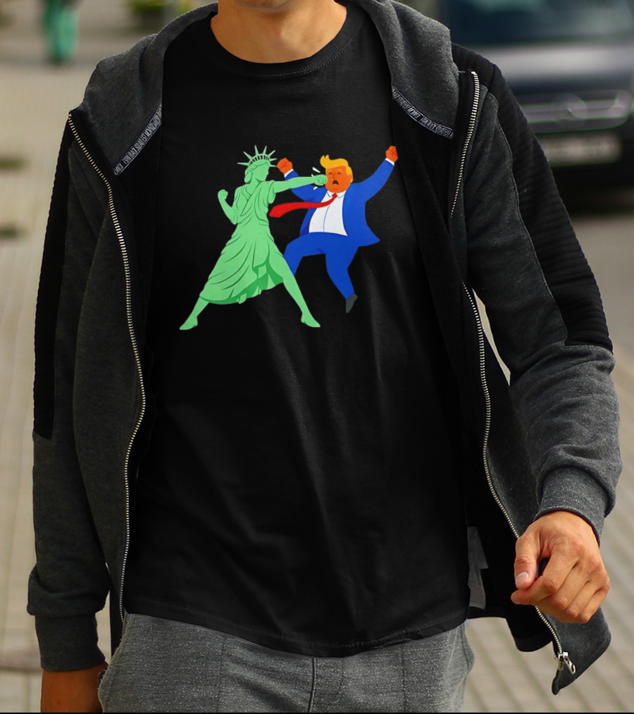 Statue Of Liberty Punching Trump Political Satire T-Shirt