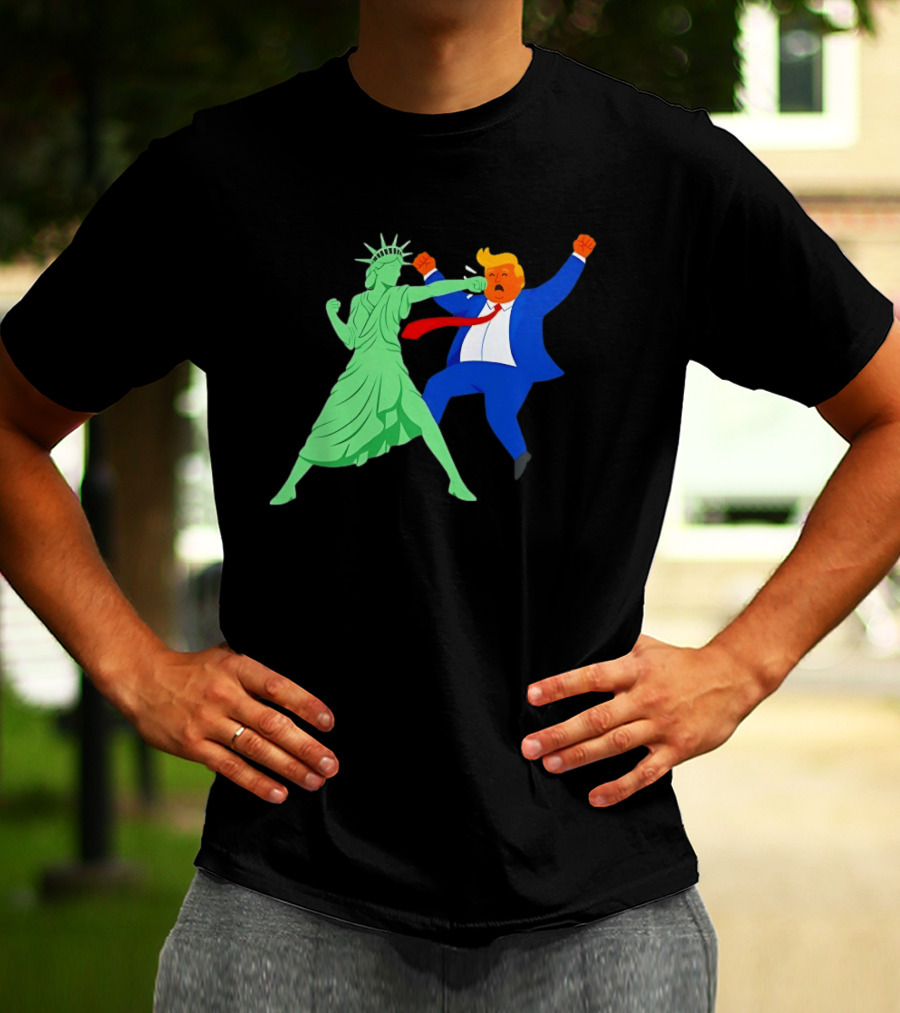Statue Of Liberty Punching Trump Political Satire T-Shirt
