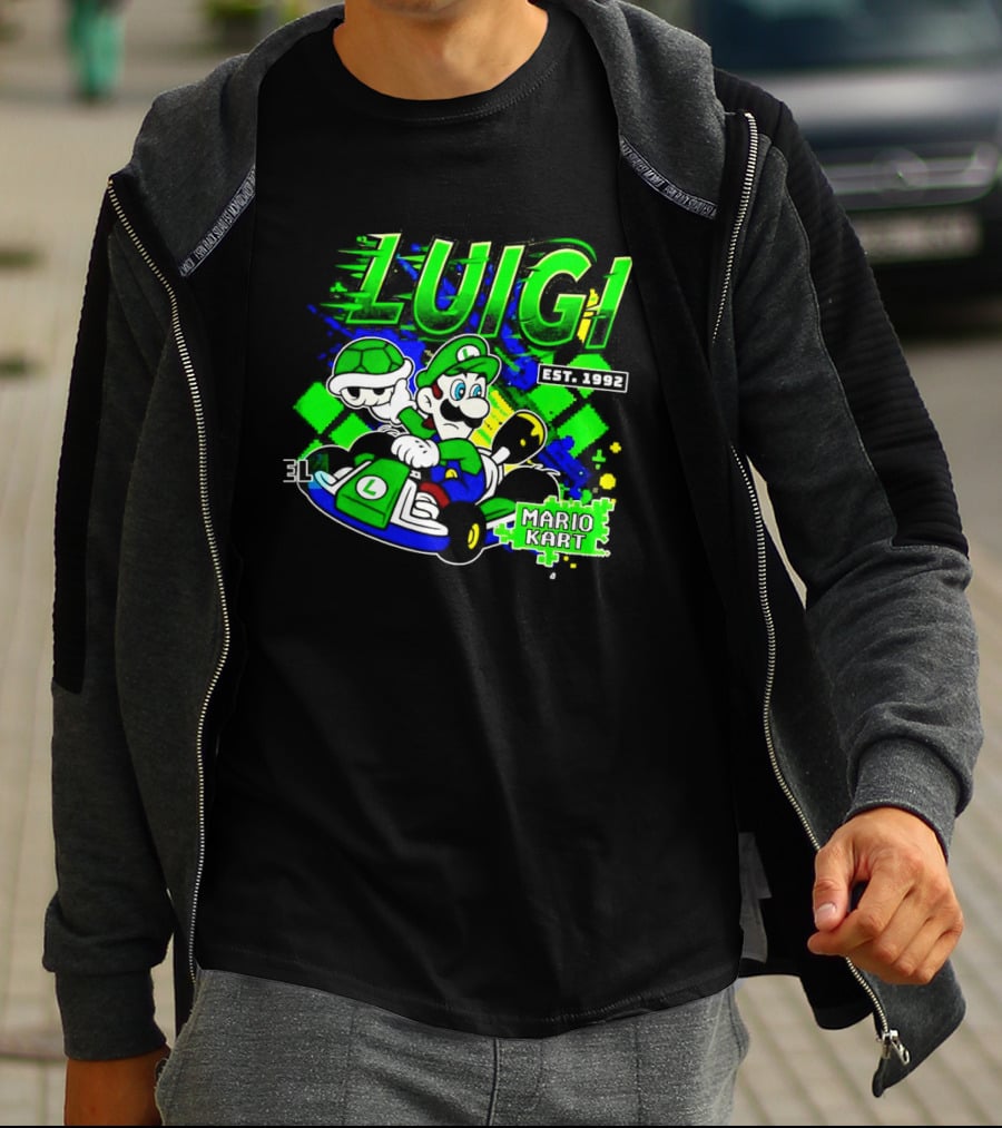 Super Mario Luigi Mario Kart Est 1992 Racing Green T-Shirt