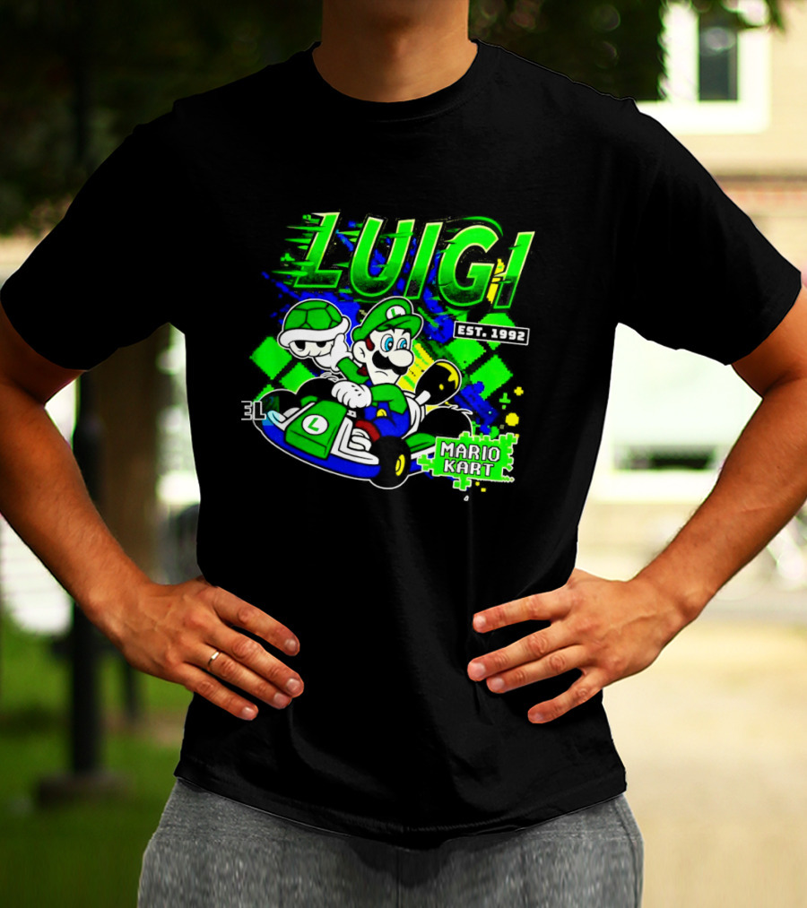 Super Mario Luigi Mario Kart Est 1992 Racing Green T-Shirt