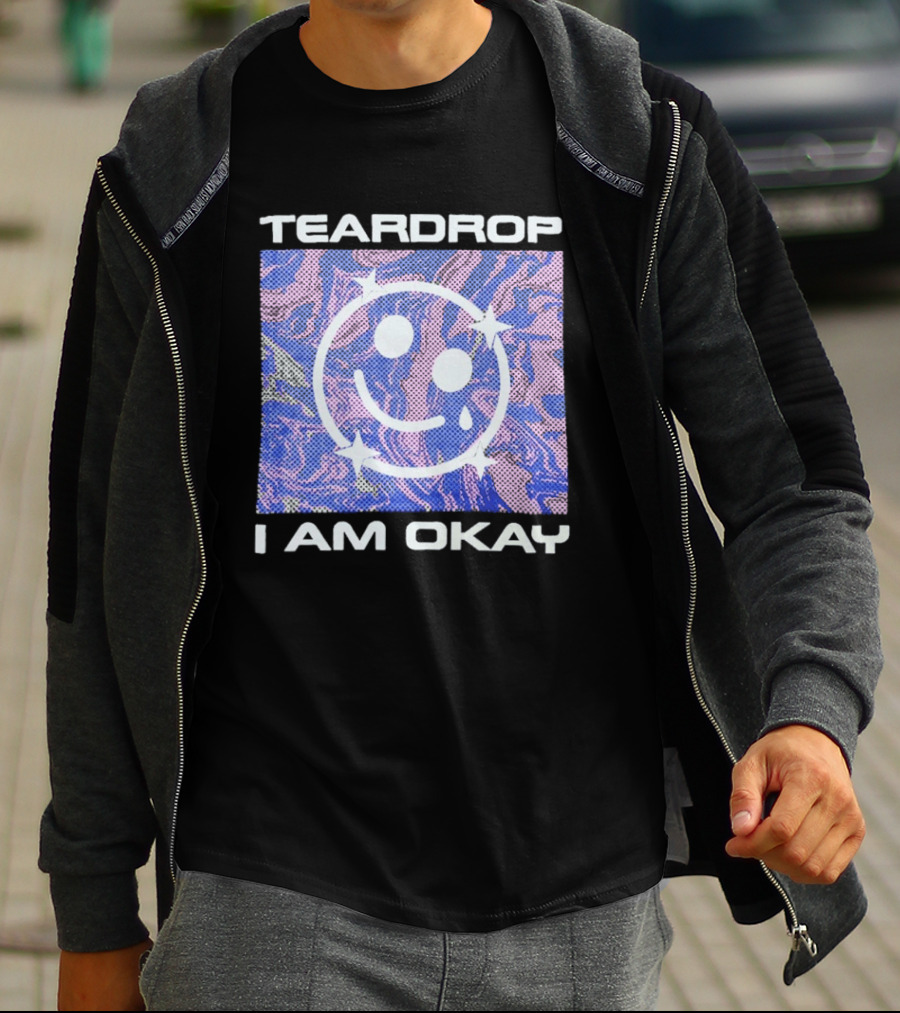 TEARDROP I AM OKAY Smiley Face Camo Pink Blue T-Shirt