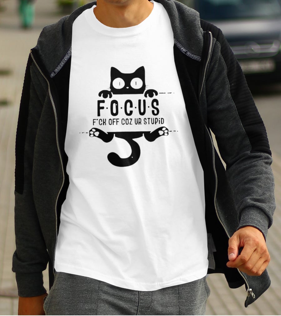 Feline Focus Humor F*ck Off Coz Ur Stupid Black Cat T-Shirt