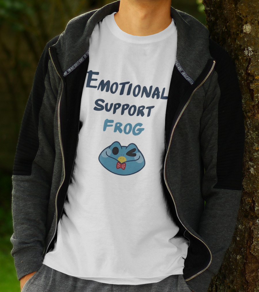 Emotional Support Frog Winking Bow Tie Blue Face T-Shirt