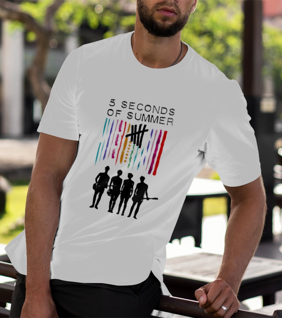 5 Seconds Of Summer Band Silhouette Color Stripes T-Shirt