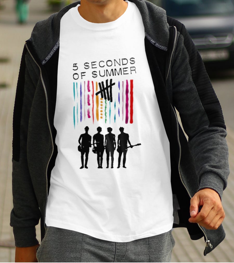 5 Seconds Of Summer Band Silhouette Color Stripes T-Shirt