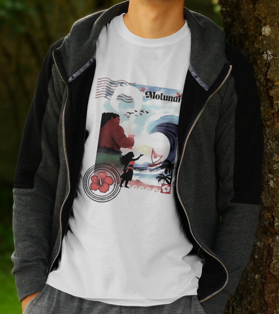 Motunui Postage Stamp Ocean Wave Hibiscus Blossom T-Shirt