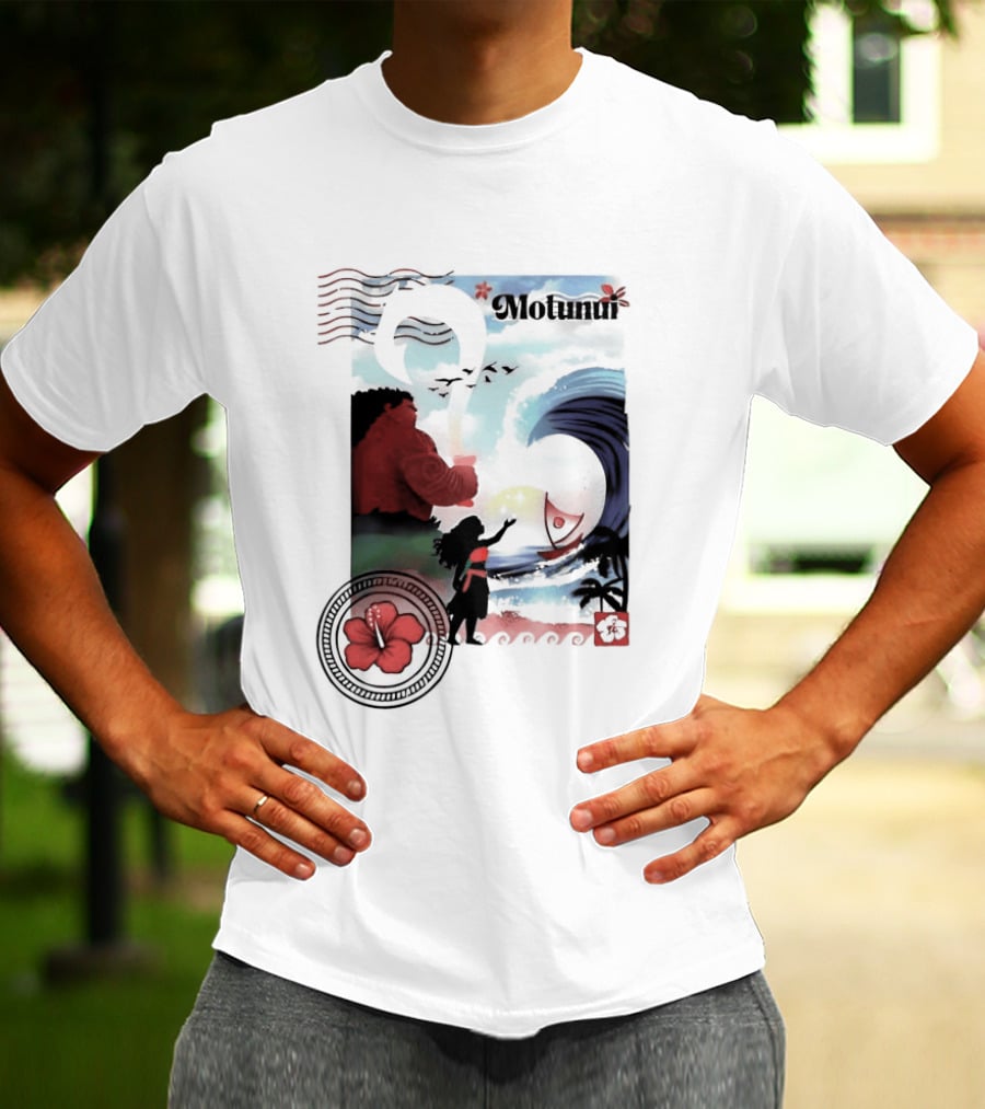 Motunui Postage Stamp Ocean Wave Hibiscus Blossom T-Shirt