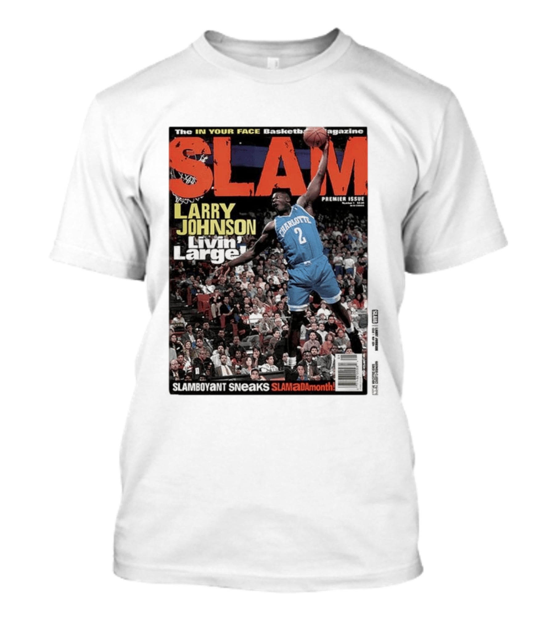 Basketball Magazine Slam Larry Johnson Premier Issue Livin Large Charlotte T-Shirt