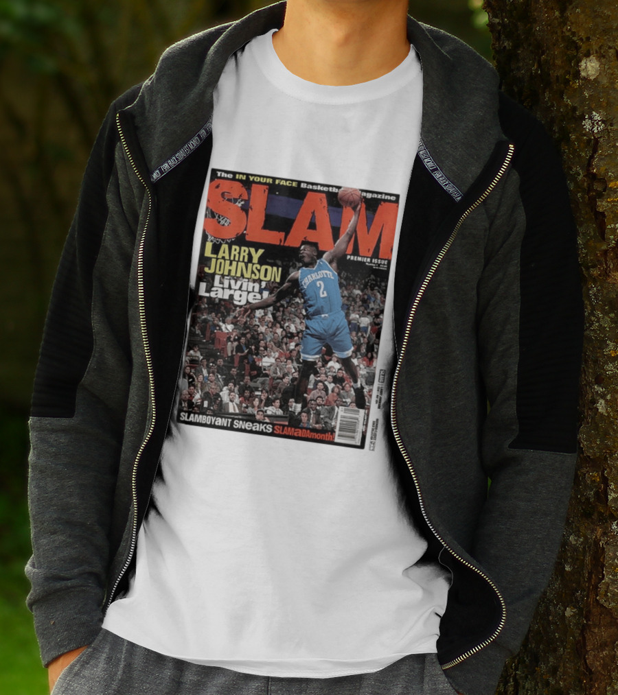 Basketball Magazine Slam Larry Johnson Premier Issue Livin Large Charlotte T-Shirt