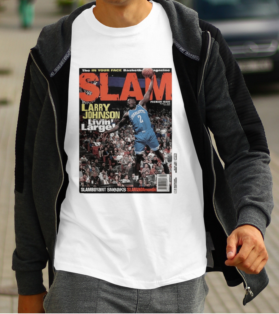 Basketball Magazine Slam Larry Johnson Premier Issue Livin Large Charlotte T-Shirt