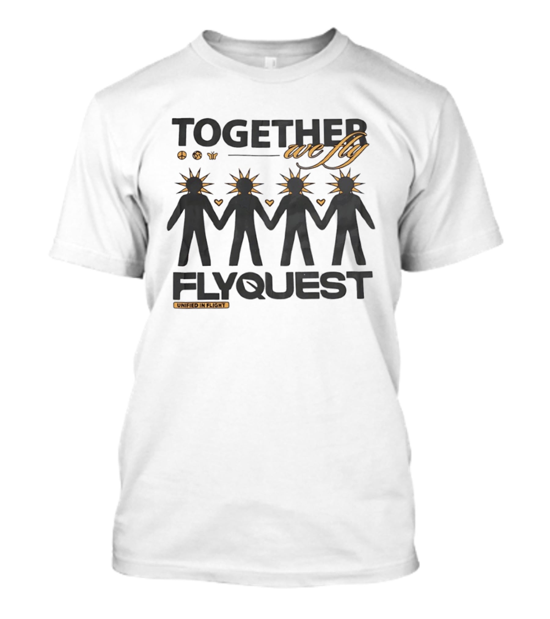 Together We Fly FlyQuest Unified In Flight Hand In Hand Hearts And Sunbursts T-Shirt