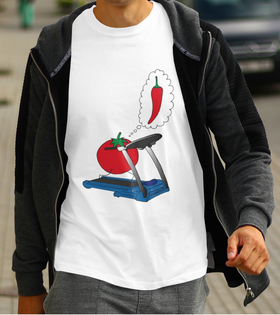 Tomato Dreaming Of Chili On Treadmill Funny Food Meme T-Shirt