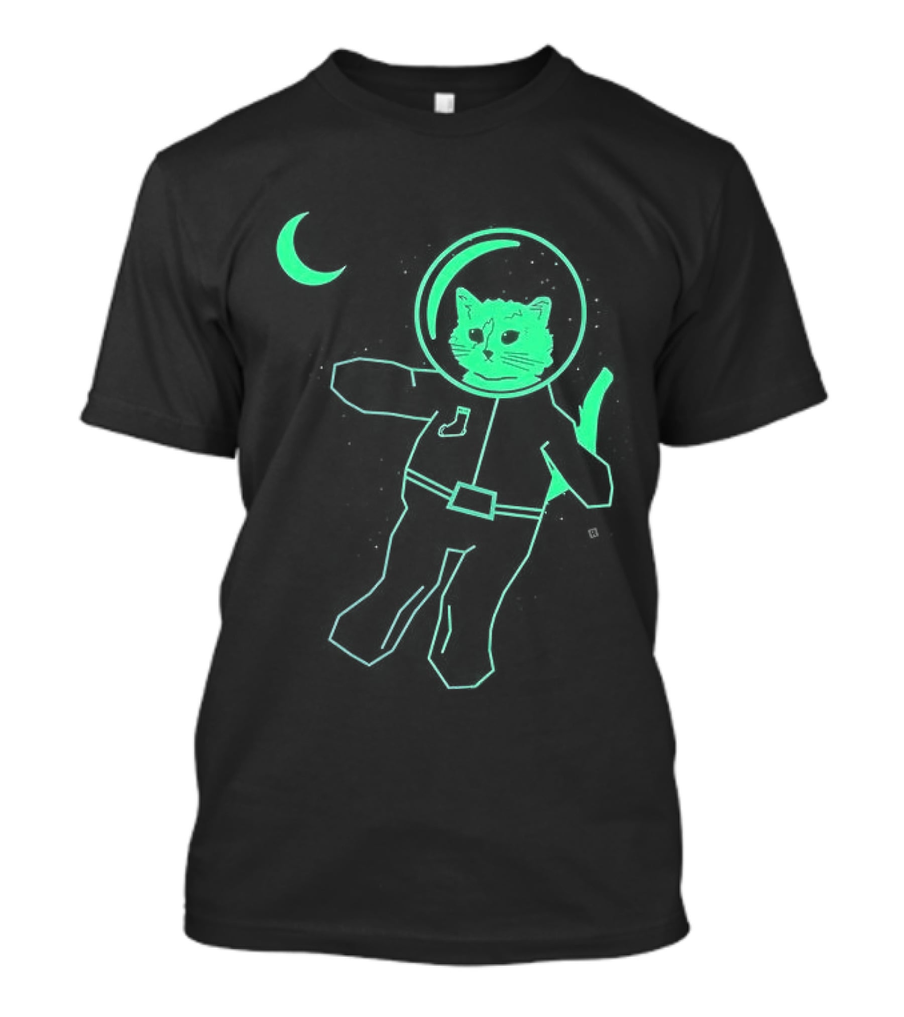 Glow In The Dark Astronaut Neon Cat With Moon Phases T-Shirt