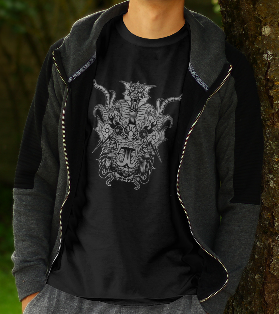 Black Devil Big Face Horror With Intricate Demon T-Shirt