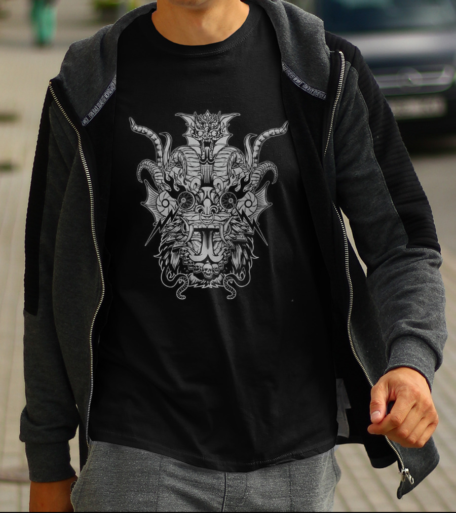 Black Devil Big Face Horror With Intricate Demon T-Shirt