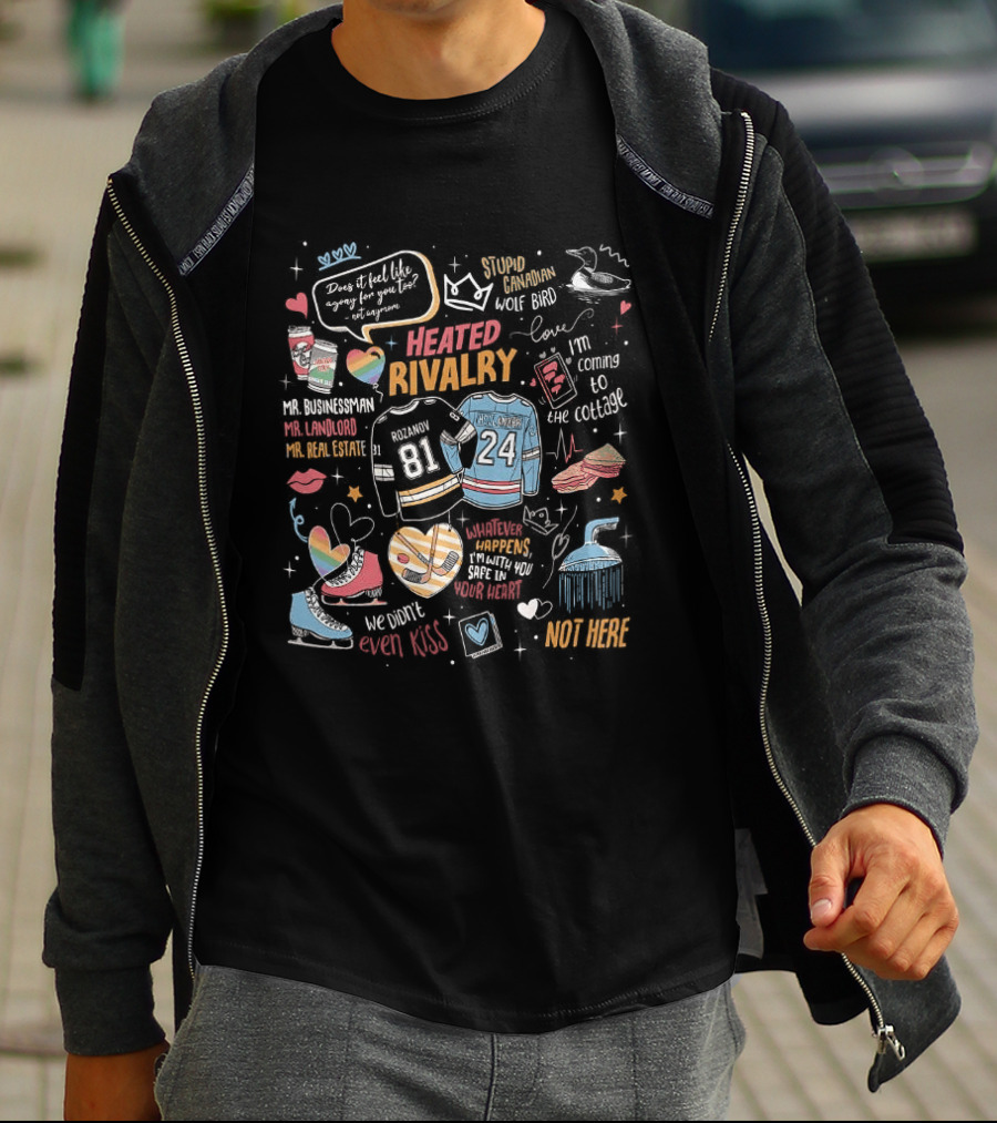 Heated Rivalry Romance With Rainbow Heart And Hockey Jerseys 81 And 24 T-Shirt