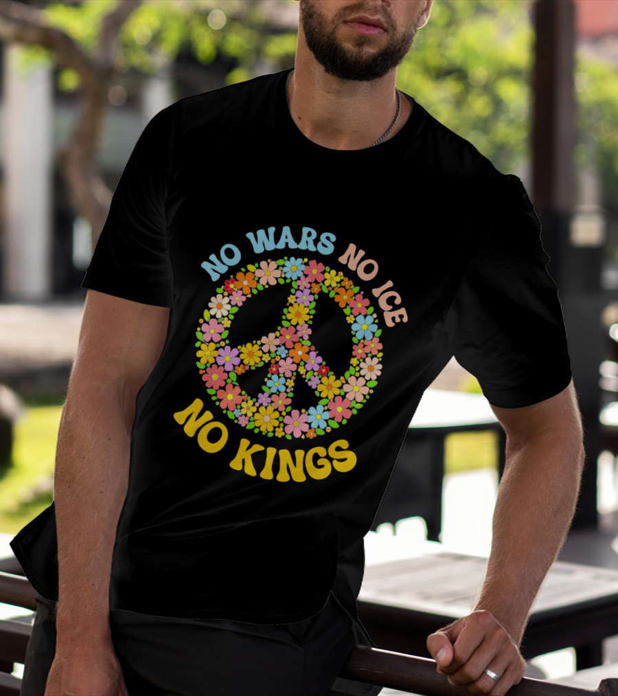 No Wars No Ice No Kings Peace Floral Motif T-Shirt