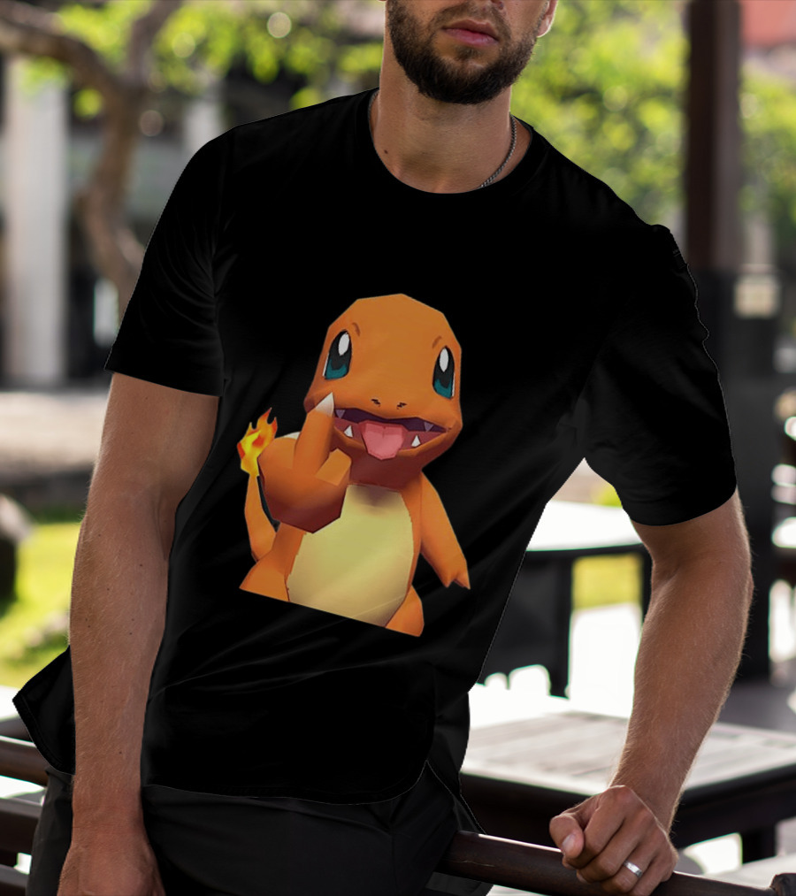 Charmander Pokémon Middle Finger Gesture With Flame Tail T-Shirt