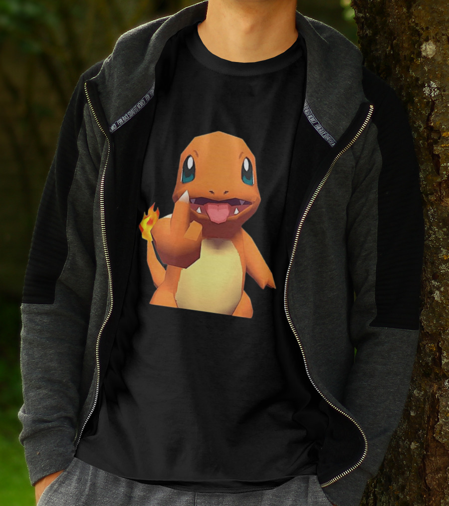 Charmander Pokémon Middle Finger Gesture With Flame Tail T-Shirt