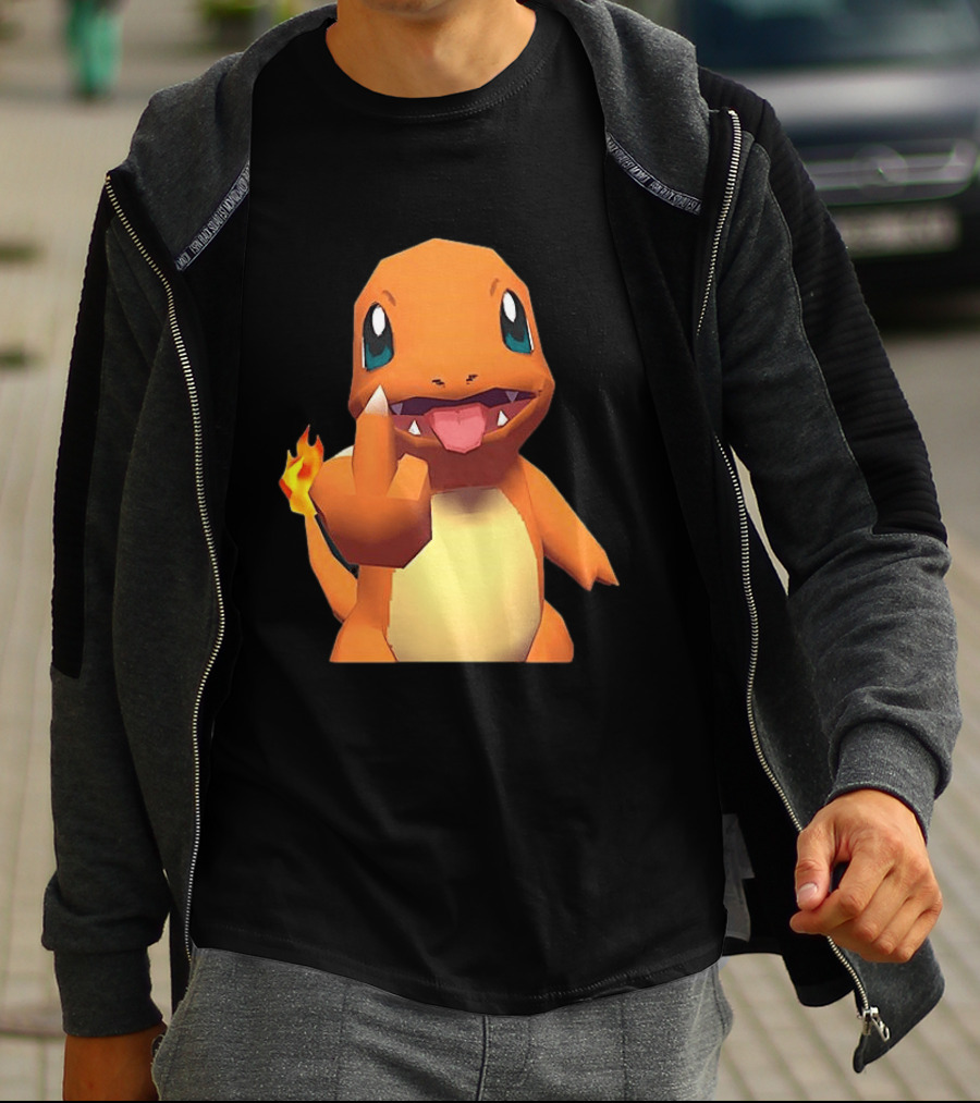 Charmander Pokémon Middle Finger Gesture With Flame Tail T-Shirt