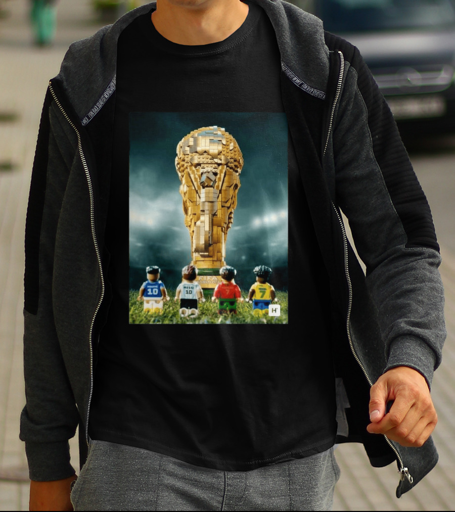 LEGO Football Legends FIFA World Cup 2026 Trophy Lionel Messi Cristiano Ronaldo Kylian Mbappé Vinicius Junior T-Shirt