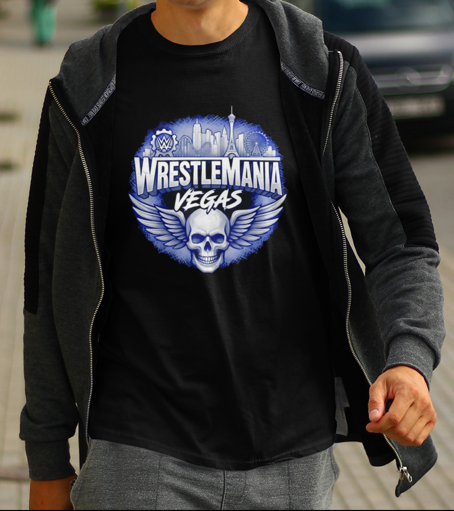 Cody Rhodes WWE Wrestlemania Vegas 42 Skull Wings Skyline T-Shirt