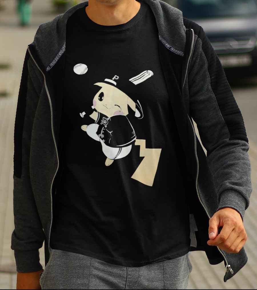 Pokemon Pittsburgh Pirates Baseball Collaboration Pikachu Pitching T-Shirt