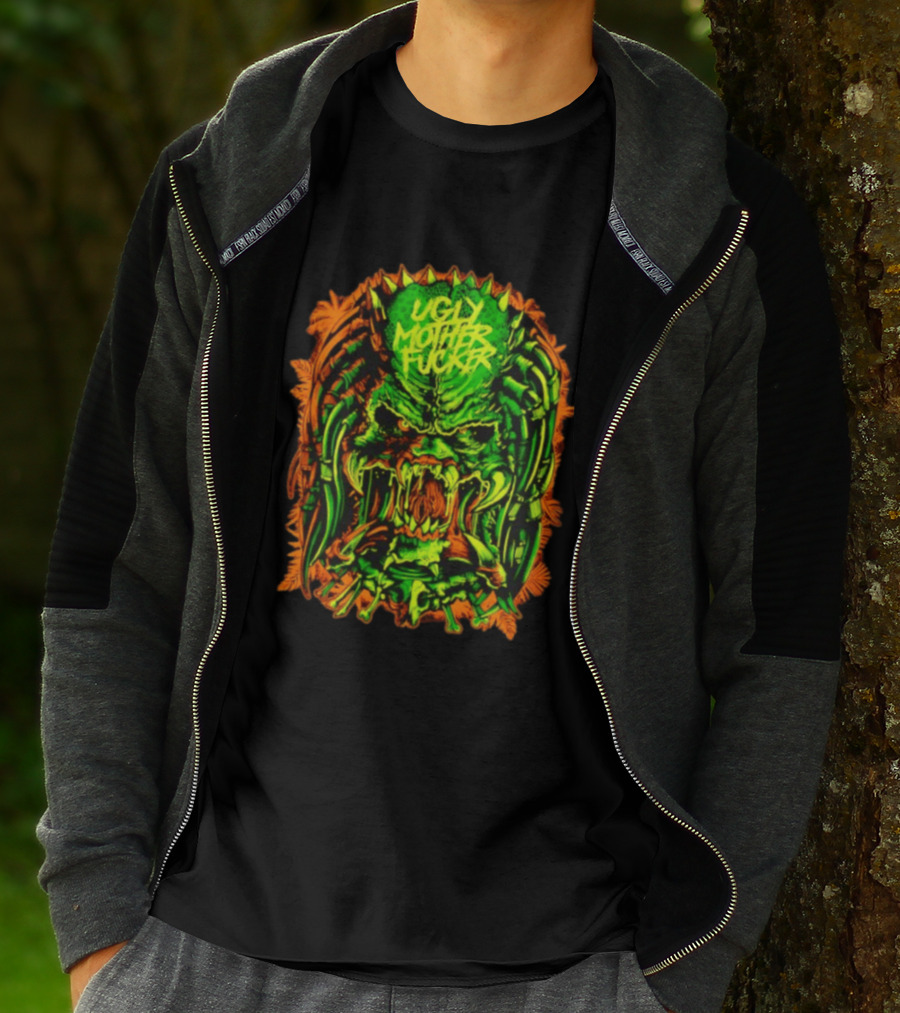 Predator Ugly Mother Fucker Alien Mask Neon Green And Orange T-Shirt