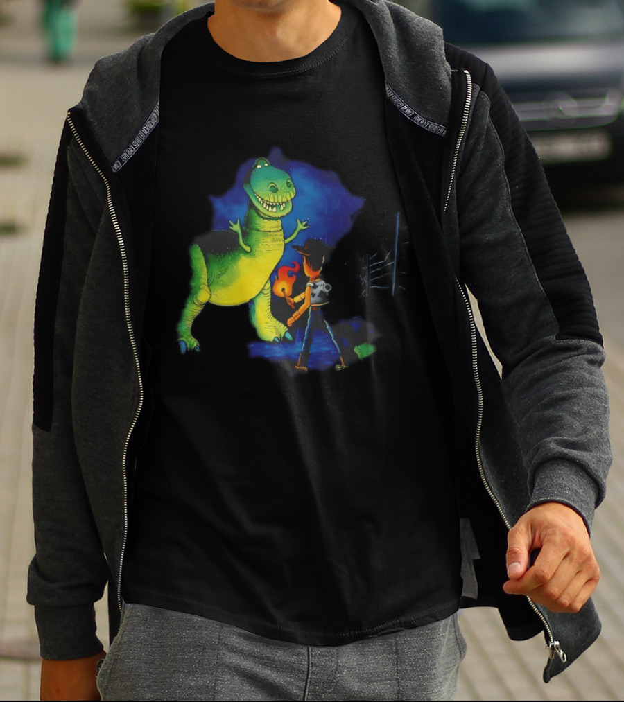 Rex And Woody Reenact Jurassic Park Scene Jurassic Toys Adventure T-Shirt