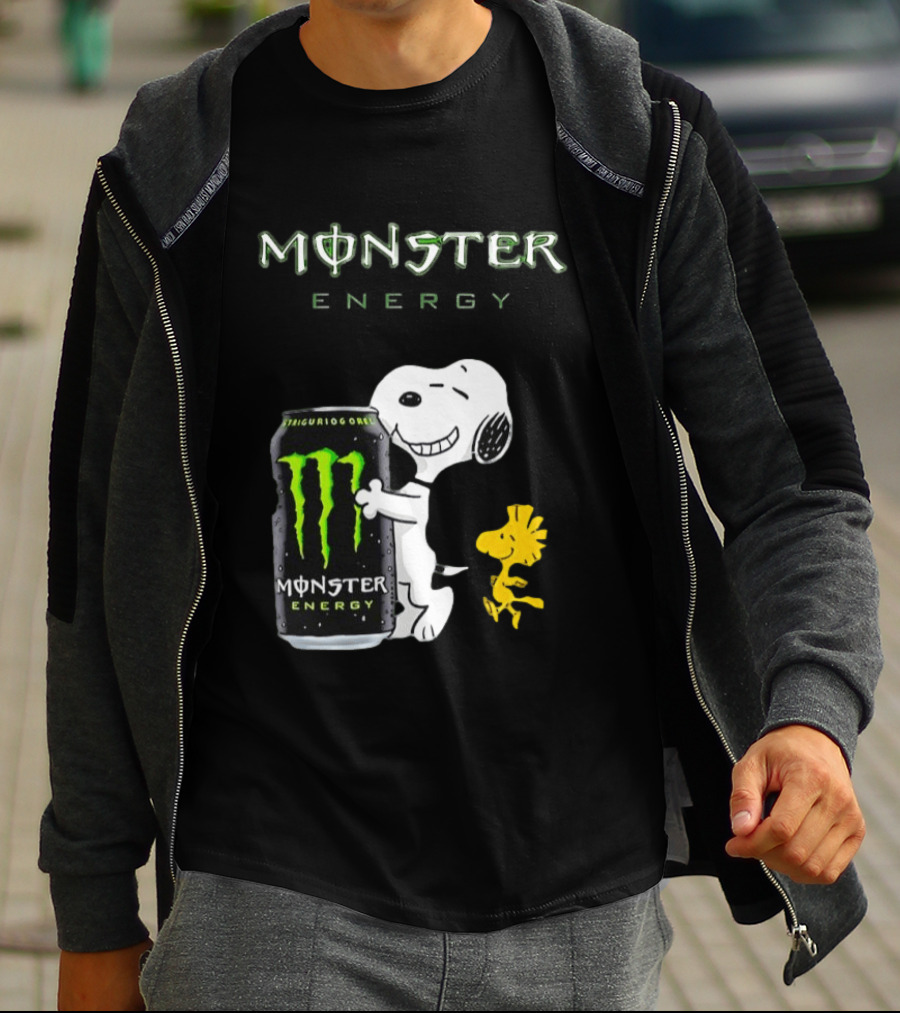 Snoopy And Woodstock Hugging Monster Energy Can Collaboration T-Shirt