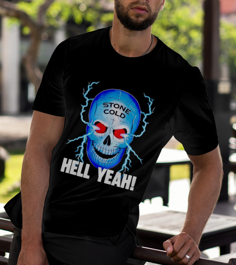 Stone Cold Steve Austin Skull Hell Yeah Electric Blue Lightning T-Shirt