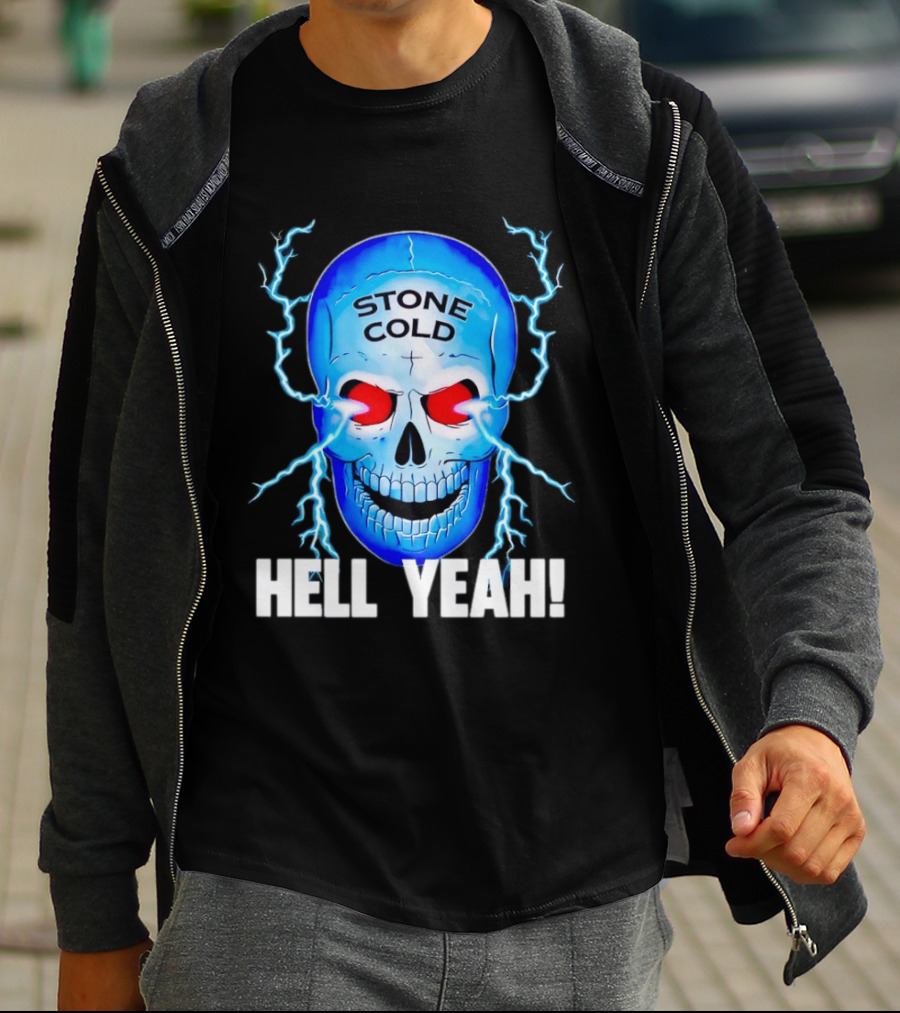 Stone Cold Steve Austin Skull Hell Yeah Electric Blue Lightning T-Shirt
