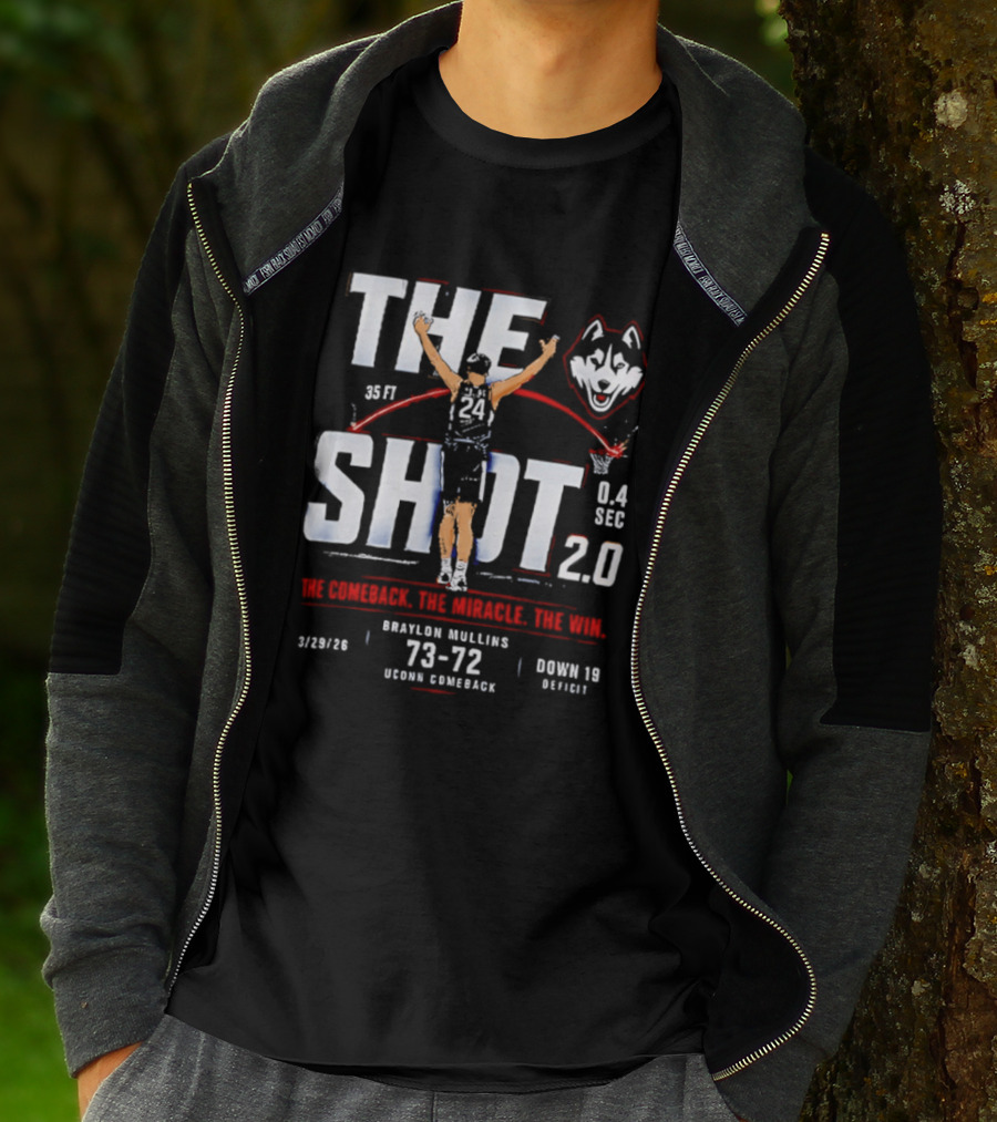 UConn Huskies Braylon Mullins The Shot 2.0 35 Feet 14 Seconds 73 72 Vs Duke March 29 Detroit T-Shirt