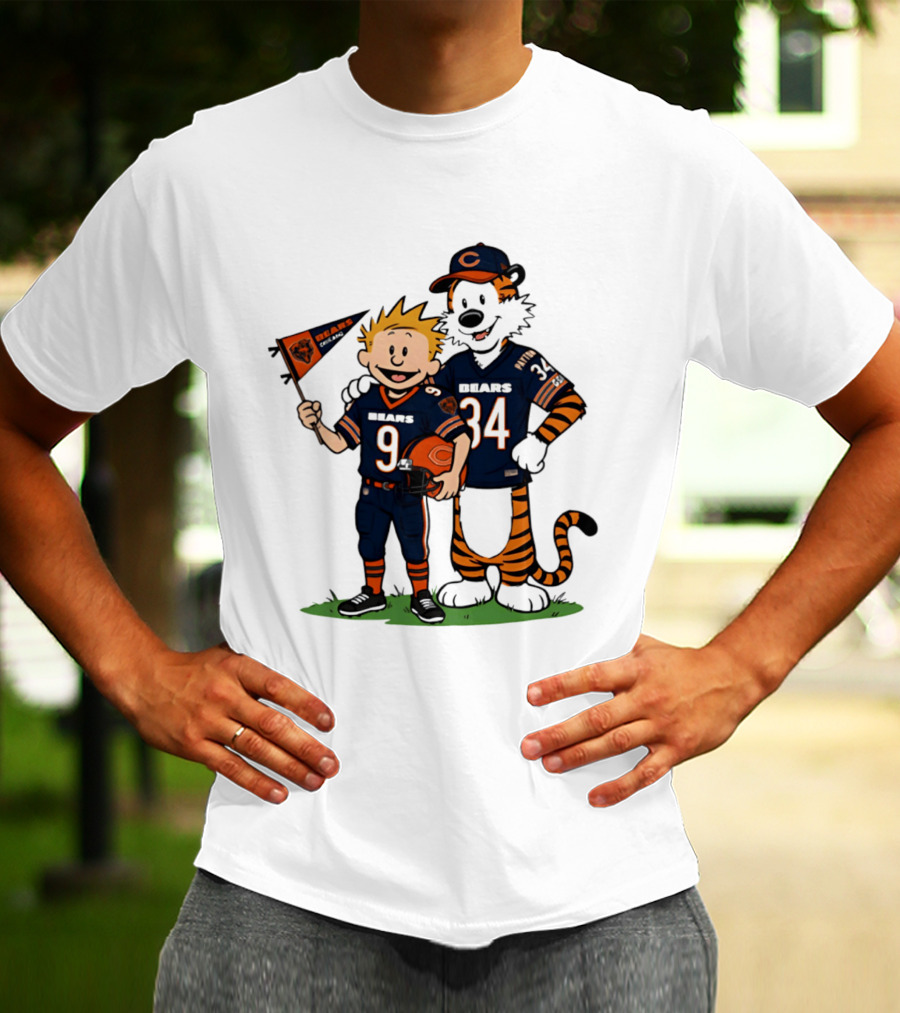 Calvin Hobbes Bears 9 34 Football Fan Outfit T-Shirt